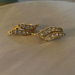 Gold-Tone Crystal Leaf Clip-On Earrings